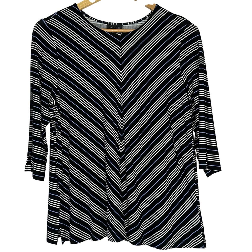 J Jill Wearever Collection Blouse Shirt Womens MP 3/4 Sleeve Black Stripe